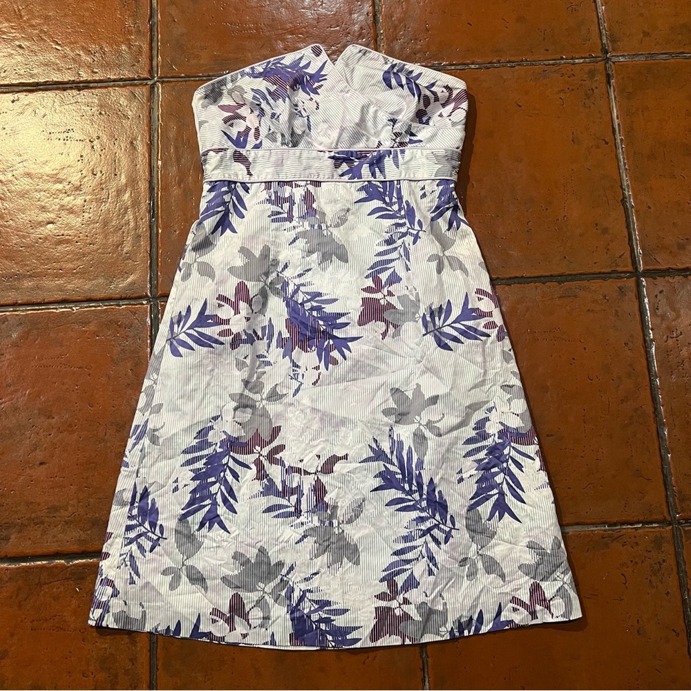 Women’s RW&CO. Strapless Summer Floral Dress Purple and Gray sz 4 100% Cotton